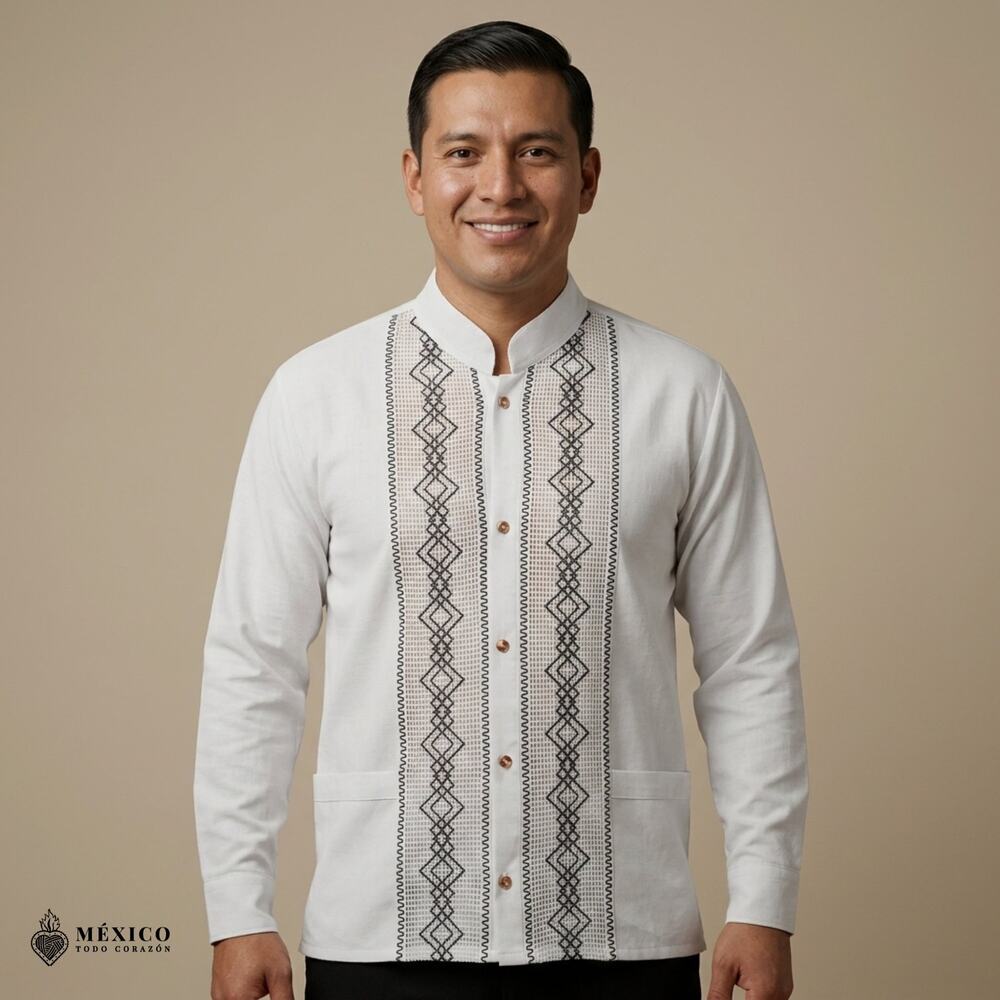 Traditional Mexican Embroidered Long Sleeve Shirt – Artisan Style ( Size M )
